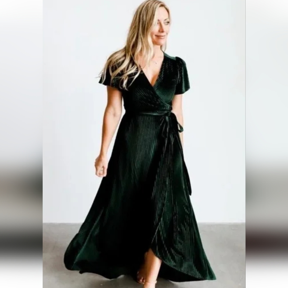 Baltic Born Emerald Andi Ribbed Velvet Wrap Dress XL NWOT